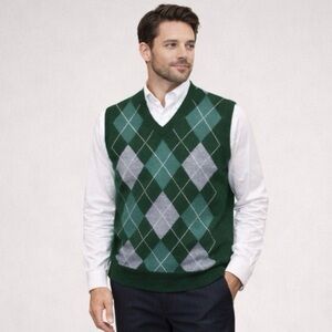 Brooks Brothers 346 Men's Extra Fine Merino Wool Argyle Sweater Vest Size L